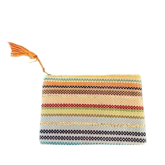 Women's Multicolor Zippered Paper Tassel Pouch GUC - Picture 1 of 7